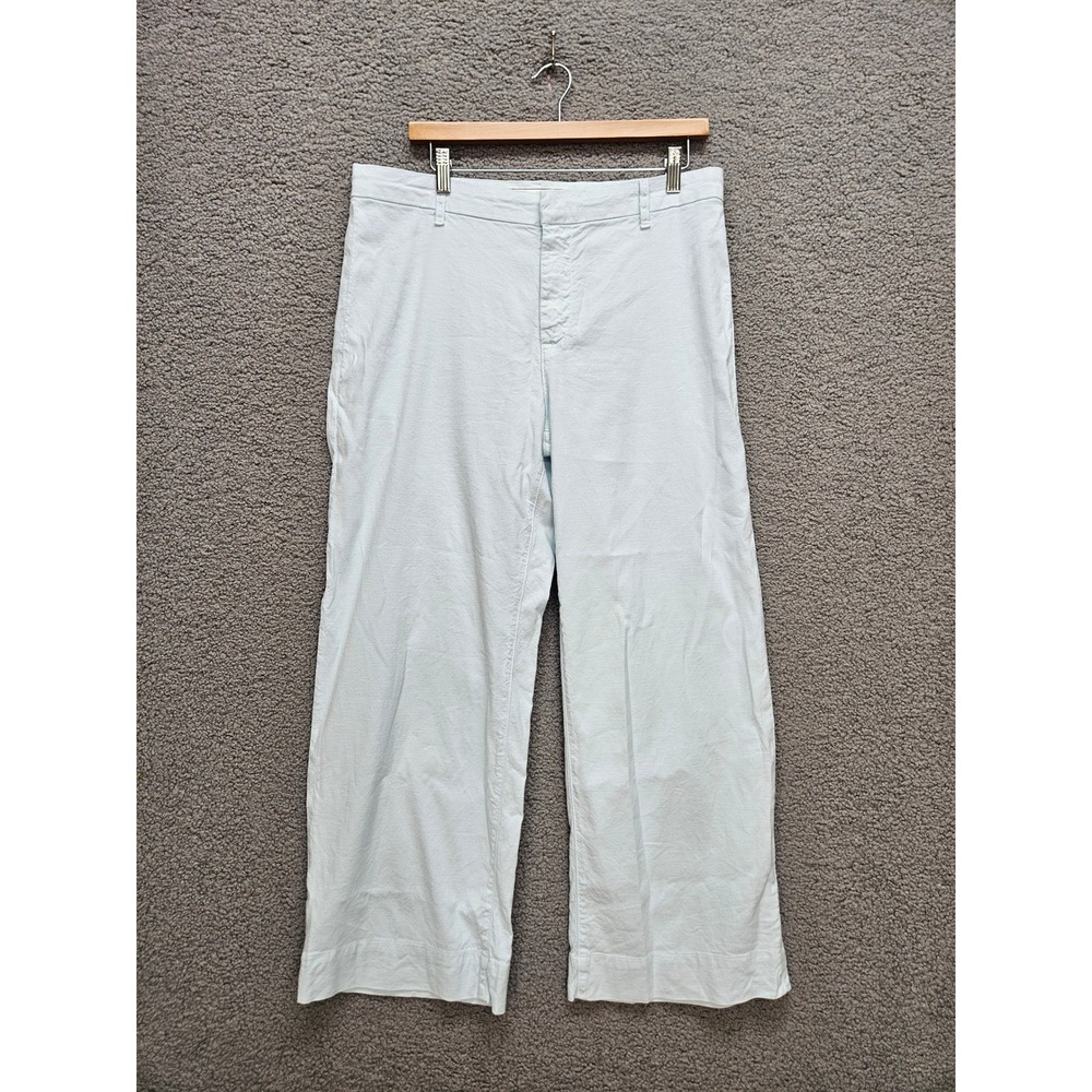 Frank & Eileen Wexford Pants 10 Blue Linen Blend Wide Leg Cropped High Rise